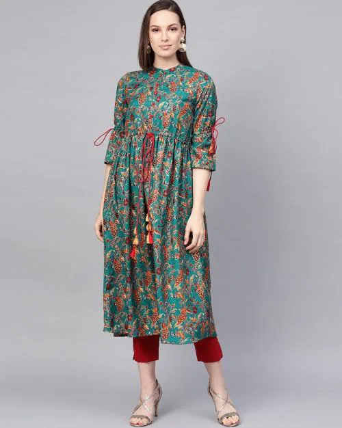 Buy Floral Flared Kurta with Tassels Online at Best Prices in India