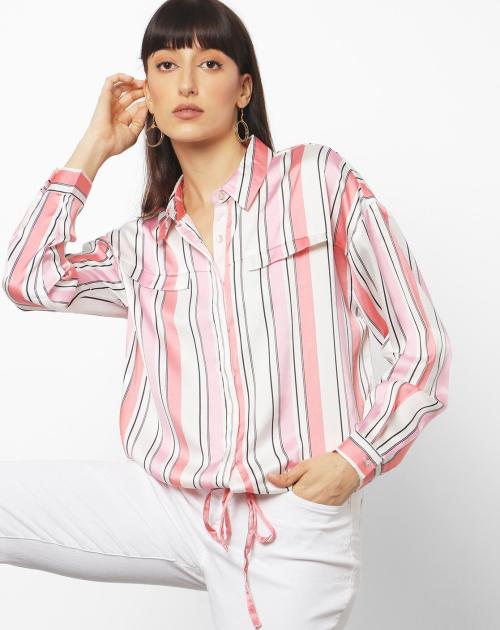 Women Striped Pink Shirt