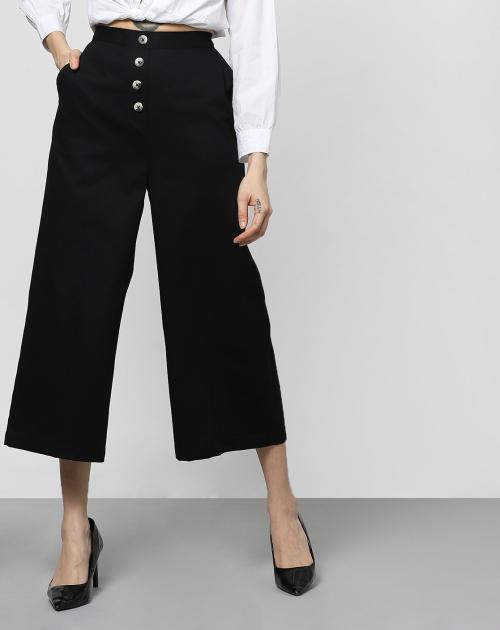Women Insert Wide Leg Black Trousers