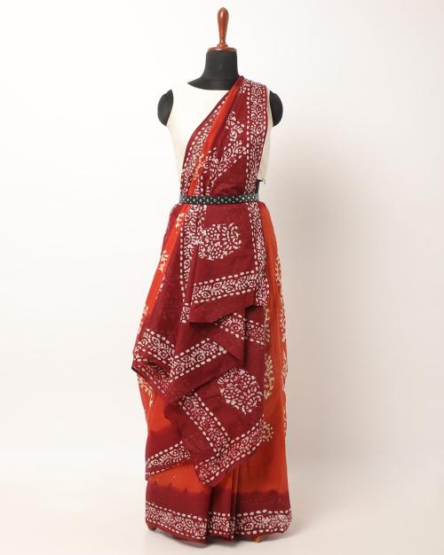 Batik Printed Saree with Contrast Border