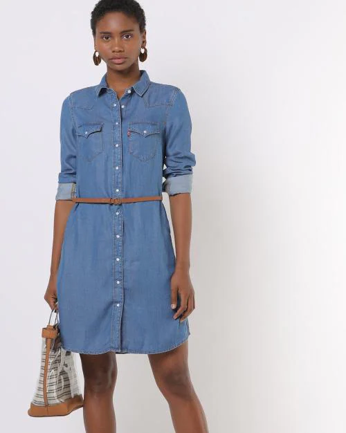 Denim Shirt Dress with Belt
