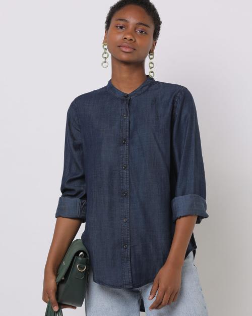 Shirt with Band Collar