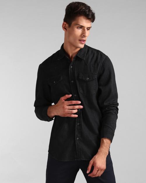 Denim Western Shirt with Flap Pockets