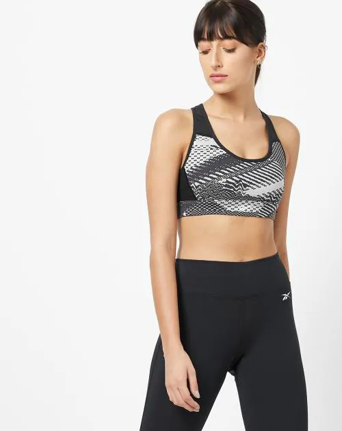 Printed Racerback Sports Bra with Back Cut-Out