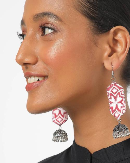 Handcrafted Printed Fabric & Metal Jhumkas