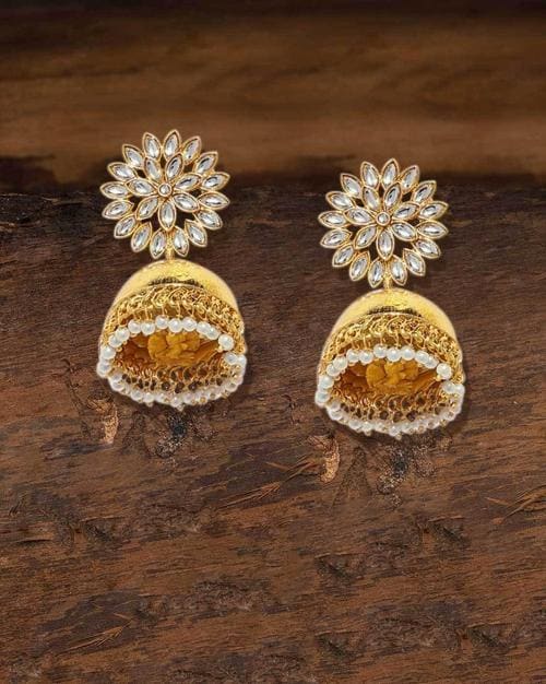 Kundan & Pearl Ethnic Jhumka Earrings -ZPFK7386