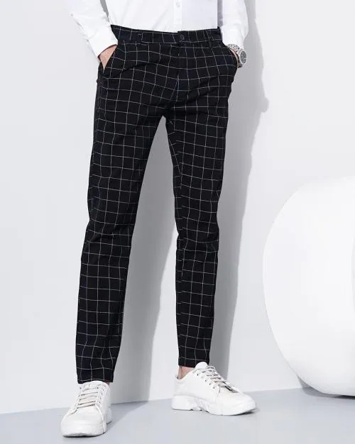 Checked Cotton Flat-Front Chinos