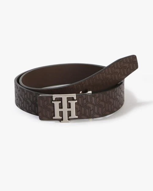 Logo Embossed Belt with Metal Accent
