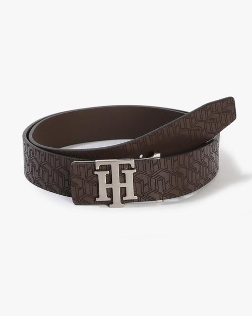 Logo Embossed Belt with Metal Accent
