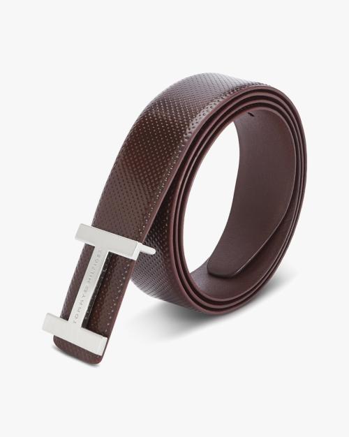 Textured Leather Belt with Brand Logo