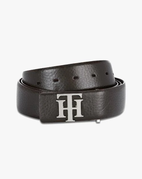 Genuine Leather Belt with Brand Logo Buckle