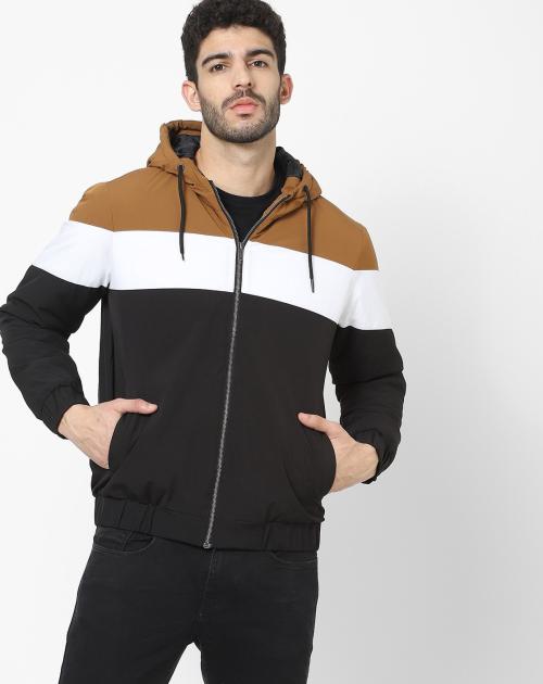Colourblock Slim Fit Zip-Front Hoodie