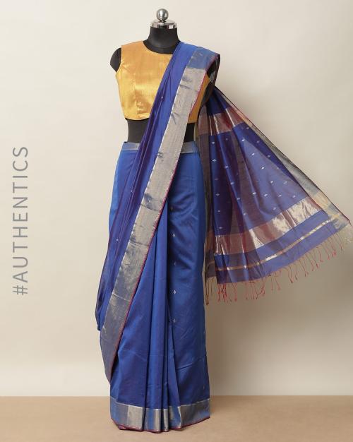 Handloom Pure Cotton Silk Maheshwari Saree with Woven Zari Border