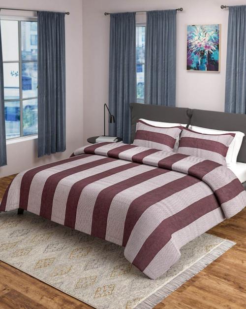 Buy Striped Cotton Double Bed Cover with 2 Pillow Covers Online at Best