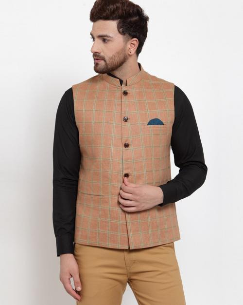 Checked Slim Fit Shirt Nehru Jacket