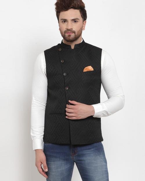 Slim Fit Nehru Jacket with Woven Pattern