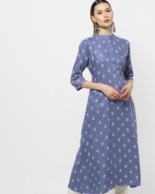 Buy Floral Print Aline Kurta with Band Collar Online at Best Prices in India JioMart.