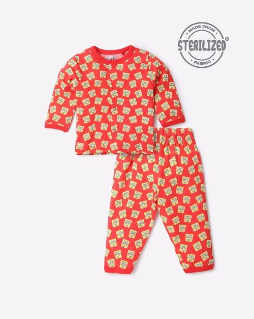 Spongebob Print Henley-Neck T-shirt with Pants