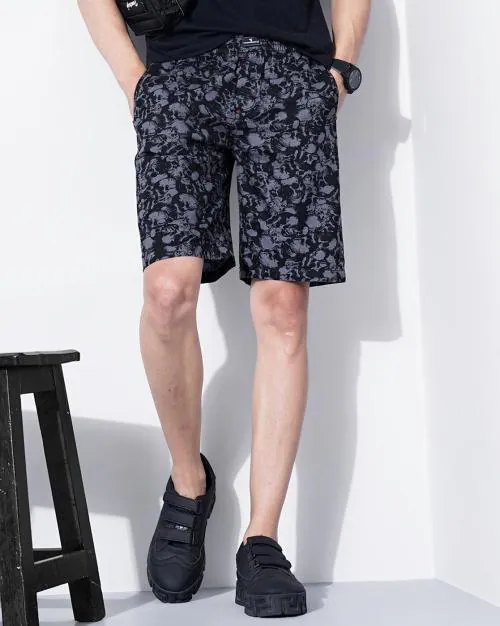 Skull Print Flat-Front Shorts