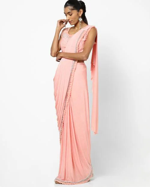 Pre-Stitched Saree with Frilled Border