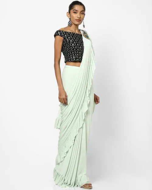 Pre-Stitched Saree with Ruffled Border