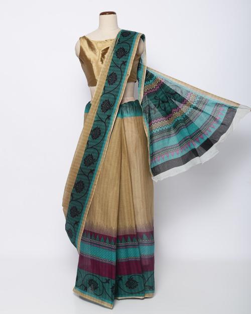 Saree with Floral Print Border