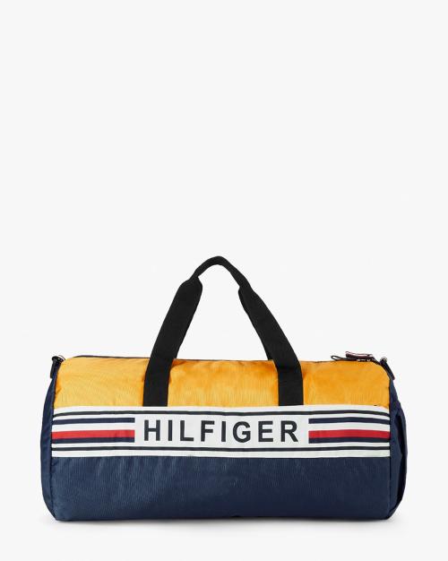 Striped Duffel Bag with Detachable Strap