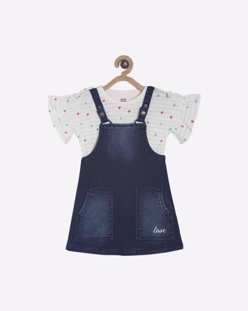 Washed Dungaree Skirt with Printed Top