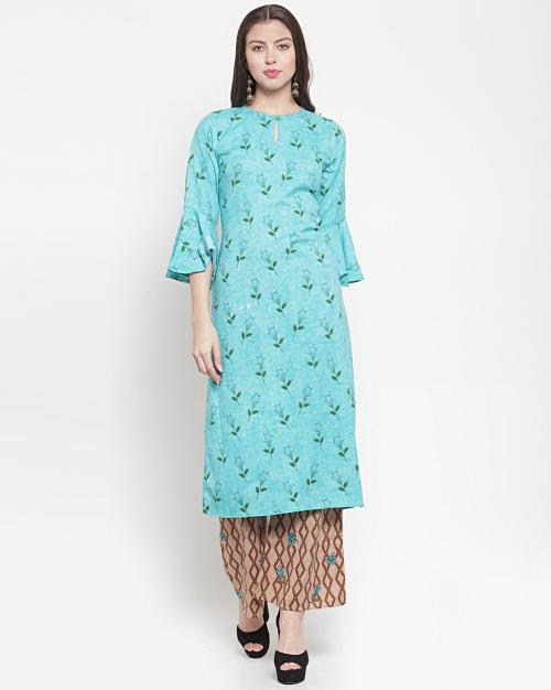 Floral Print Straight Kurta & Palazzos Set
