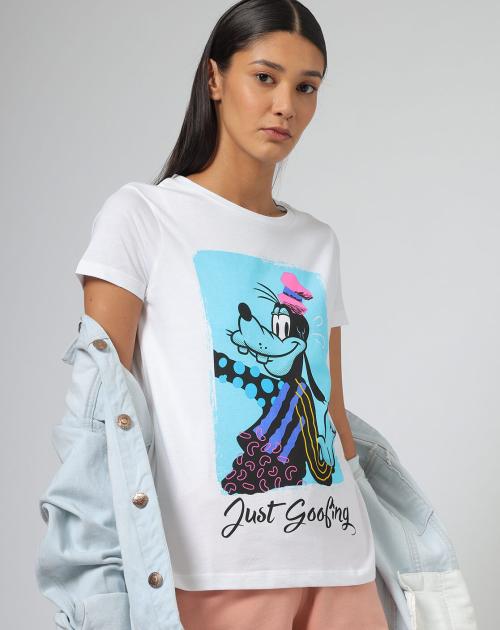 Women Goofy Print Crew-Neck T-shirt