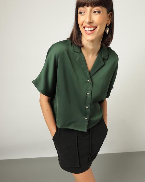 Women Lapel-Collared Dynamic Satin Shirt