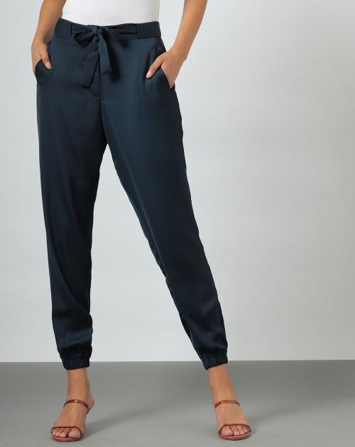 Women Cuffed Tie-Up Waist Pocketed Pants