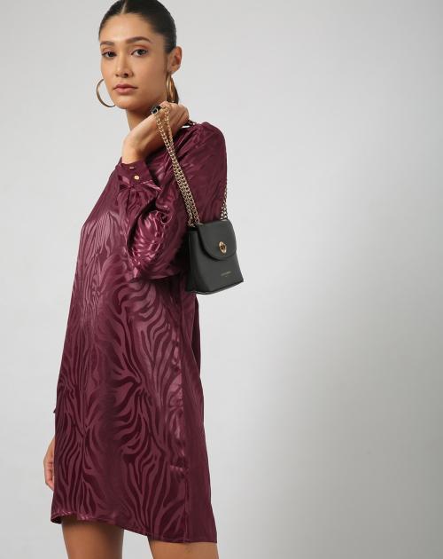 Buy Animal Print Shift Dress with Cuffed Sleeves Online at Best Prices