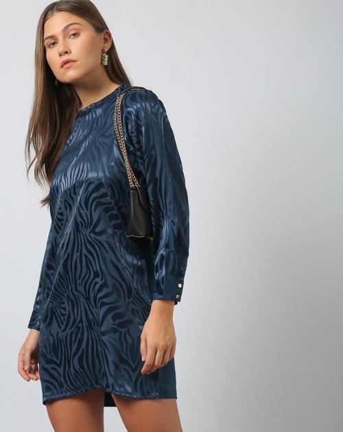 Buy Animal Print Shift Dress with Cuffed Sleeves Online at Best Prices