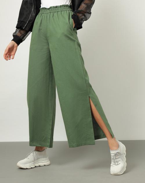 Women Side-Slit Pocketed Elasticated Waist Palazzos