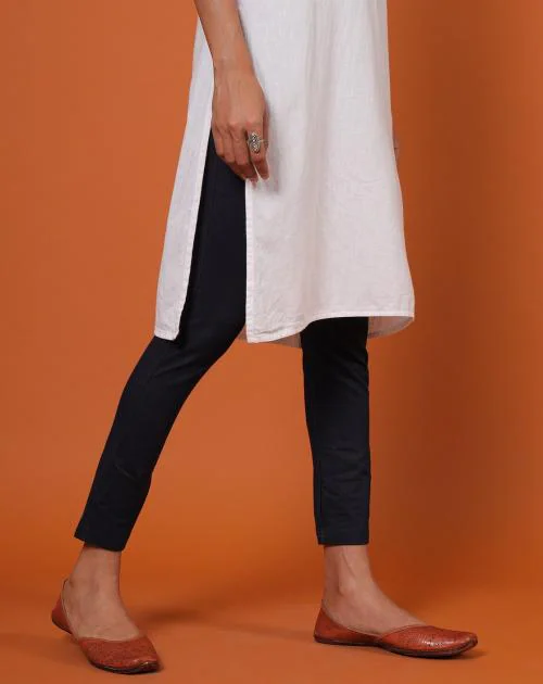 Women Straight Knit Churidar Pants with Elasticated Waist