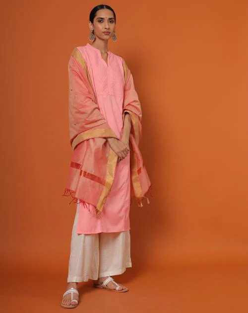 Women Floral Embroidered Dupatta with Tassels JioMart