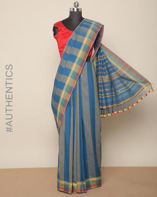 Handloom Bhujodi Cotton Saree with Tassels