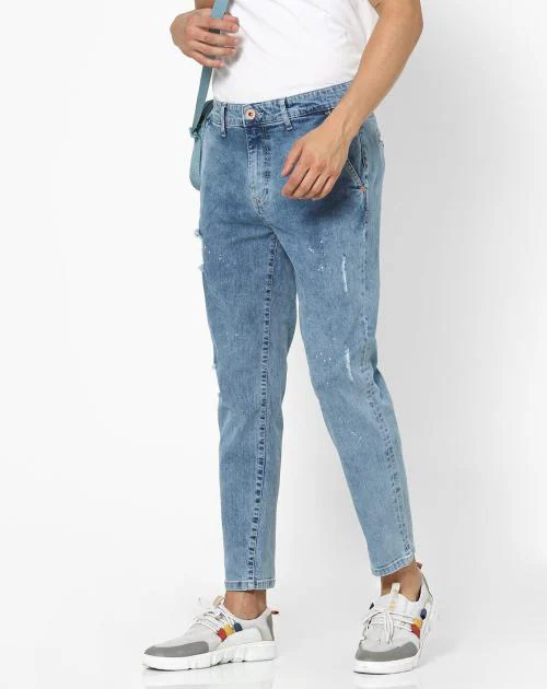 Men Washed & Distressed Ankle-Length Slim Fit Jeans