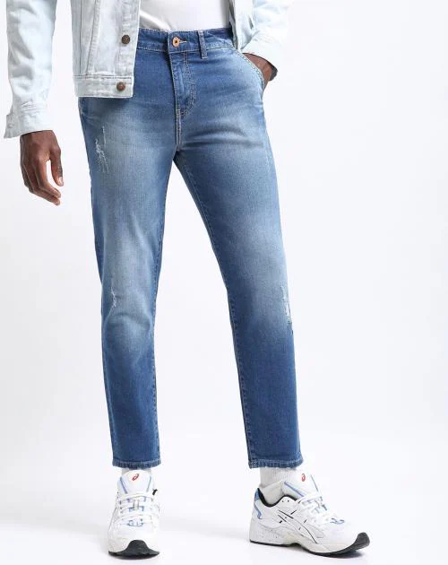 Men Washed & Distressed Ankle-Length Slim Fit Jeans