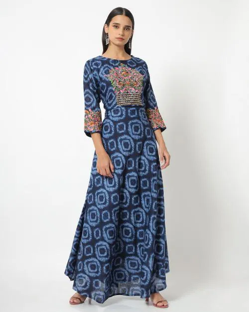 Fit & Flare Maxi Dress with Embroidery