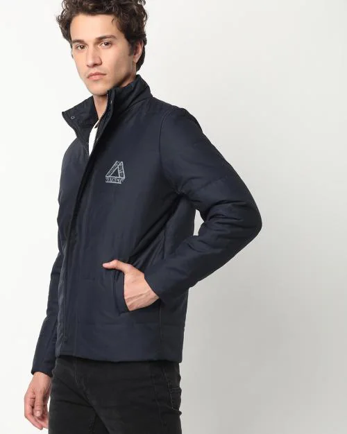 Zip-Front High-Neck Bomber Jacket