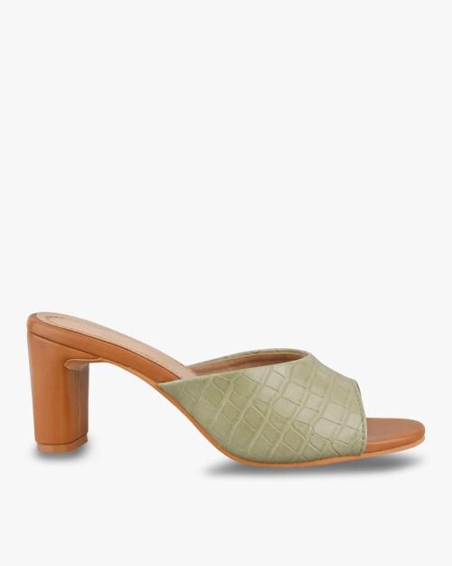 Croc-Embossed Peep-Toe Block Heels