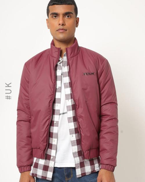 Slim Fit Zip-Front High-Neck Bomber Jacket