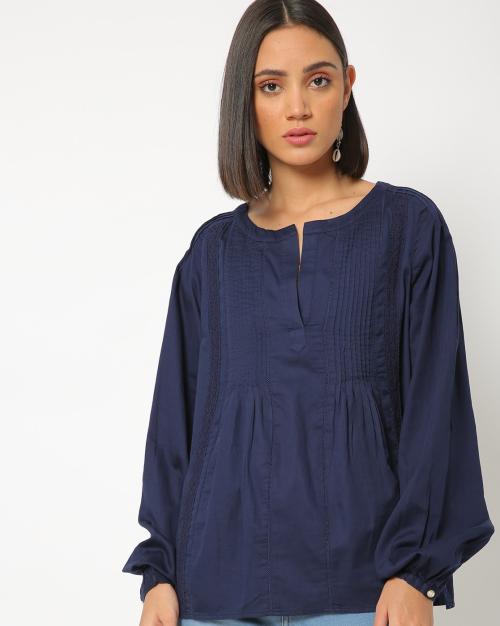 Pintucked Top with Balloon Sleeves