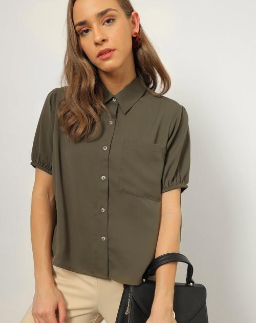 Women Olive Green Relaxed Fit Shirt