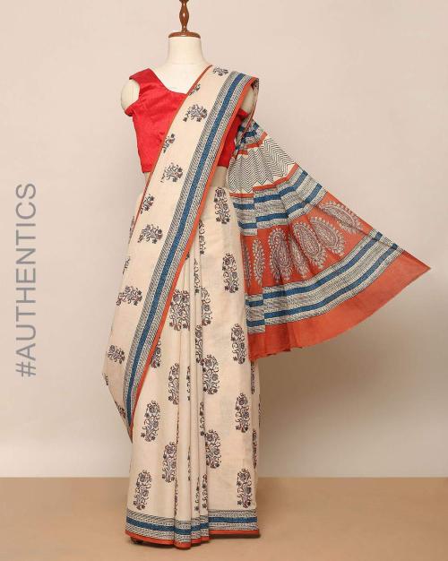 Handblock Print Bagru Cotton Mull Saree