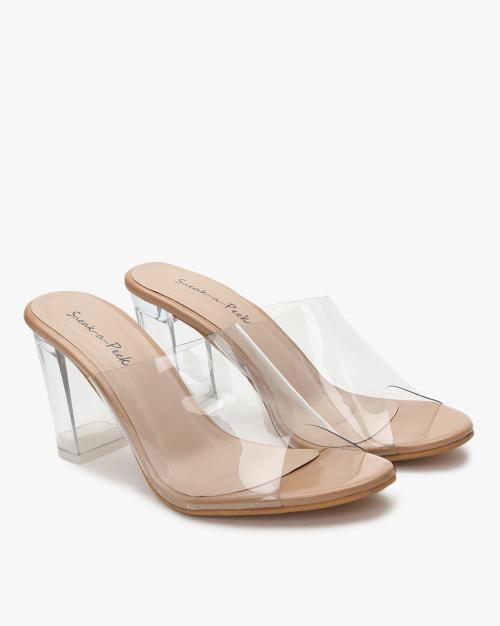 Clear Chunky-Heeled Slip-On Sandals