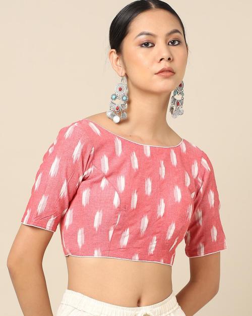 Ikat Cotton Back-Open Padded Blouse