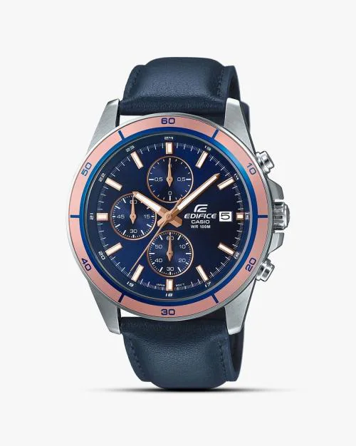 Men EX302 EDifice EFR-526L-2AVUDF Blue Analog Dial Blue Leather Band Watch